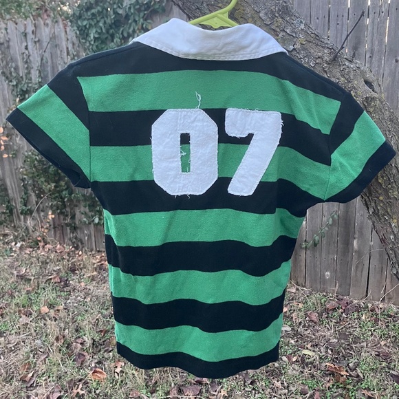 Peanuts Snoopy Distressed Striped Cropped Rugby Shirt with Collar - Picture 2 of 6